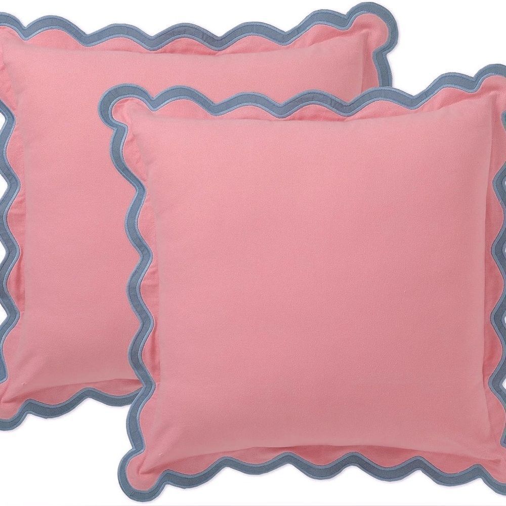 Folkulture Throw Pillow Cover Scallop Embroidery Oasis Set of 2 Laguna